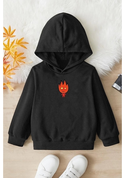Uyguntarz Çocuk Ateş Baskılı Sweatshirt Siyah