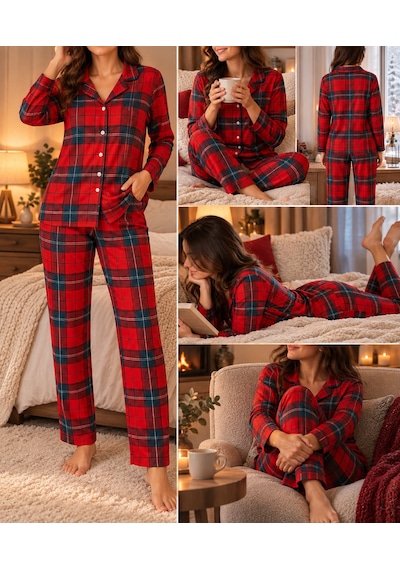 Pijama Denizi Pijama Partisi Kırmızı Ekose Desenli Düğmeli Polar Pijama Takımı Yılbaşı Konseptli Yumuşacık Ev Şıklığı Pijama Denizi Pijama Partisi Kırmızı Ekose Desenli Düğmeli Polar Pijama Takımı Yılbaşı Konseptli Yumuşacık Ev Şıklığı