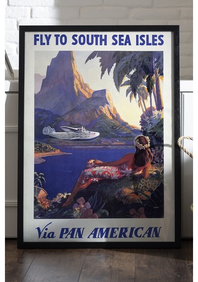 South Sea Isles Siyah Ahşap Çerçeveli Poster, Dekoratif Seyahat Duvar Tablosu