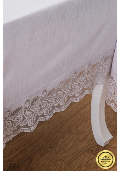 Beril Lüx Dantelli Keten Kumaş Gri Masa Örtüsü 160x230 Cm - 1122 Çok Renkli