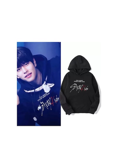 Rengarenk Outlet Siyah Stray Kids Unisex Kapüşonlu Sweatshirt SIYAH