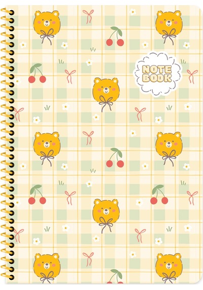 Keskin A4 Kareli Karton Kapak Kawaii Defter - Ayıcık Turuncu