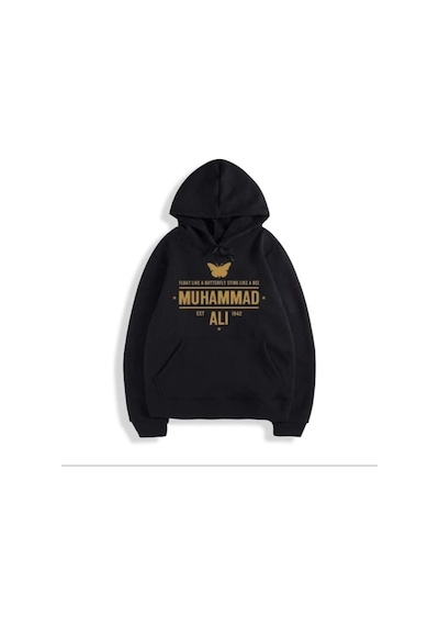 Erkek Siyah Gold Muhammed Ali Baskılı Sweatshirt Hoodie Siyah