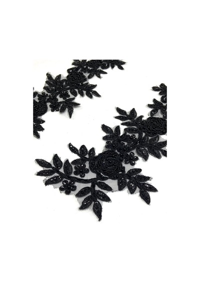 Siyah Boncuk Ve Pul İşlemeli / Güpür Dantel Aplike / 2'li Set / Df108