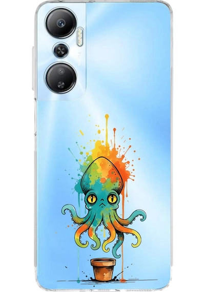 Infinix Hot 20 İle Uyumlu Splash Ahtapot Tasarımlı Şeffaf Silikon Kılıf Şeffaf
