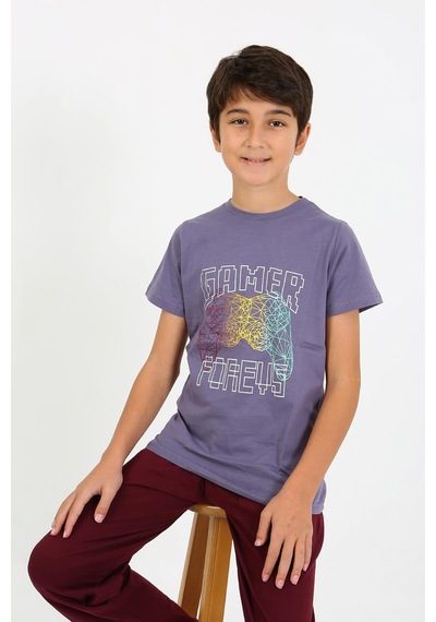 Akbeniz Erkek Çocuk Kısa Kol Penye Pijama Takım 20758 Mor