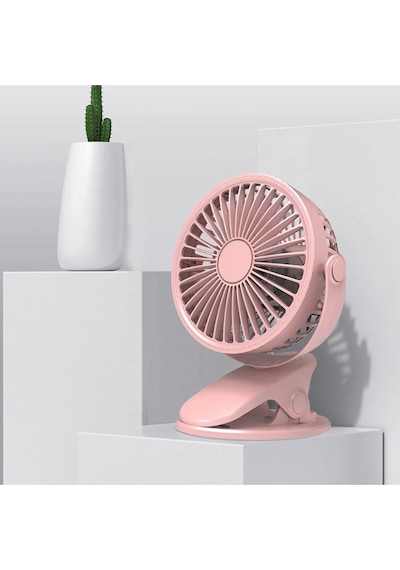 3 Kademe Şarjlı Mandallı 360 Taşınabilir Fan Vantilatör Jh-006 Pembe