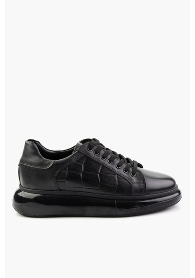 Siyah Hakiki Deri Erkek Sneaker E01401099841 Siyah
