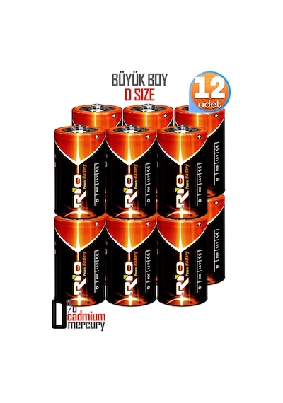 Rio 12li Büyük Boy Pil R20 D-size Pil D Boy Pil Oyuncak Pili Çinko Karbon Pil Zn-c 1.5 V