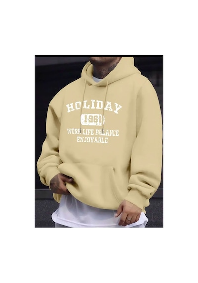 Medinenur Holiday Baskılı Kapüşonlu Sweatshirt Bej