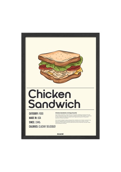 Chicken Sandwich Ahşap Çerçeveli Poster, Dekoratif Mutfak Duvar Tablosu