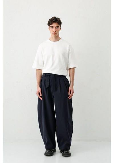 Vamos Barrel Fit Tailored Fit Kemerli Pantolon Lacivert