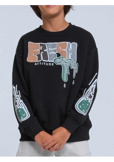 Jack Lions Erkek Çocuk Fresh Dokulu İnce Şardonlu 3 İplik Sweatshirt-14257 Siyah