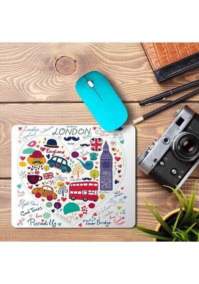 Londra Temalı Kalpli Baskılı Mousepad Mouse Pad
