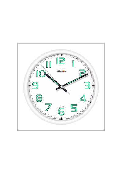 Beyaz Kasa 28 Cm Fosforlu Sessiz Saniye Bombe Camlı Duvar Saati Beyaz