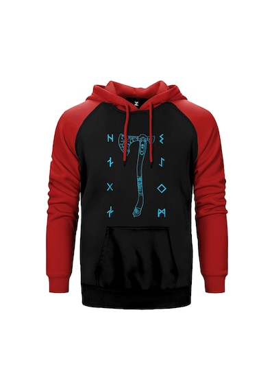 God Of War Ragnarok Kratos Baltası Kırmızı Renk Reglan Kol Kapşonlu Sweatshirt Kırmızı