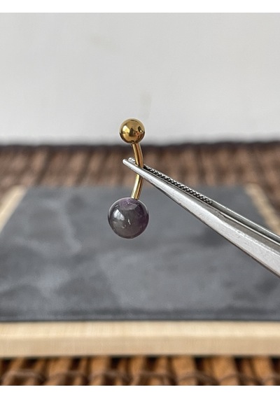 %100 Cerrahi Çelik Doğal Ametis Taşlı Çelik Göbek Piercingi Altın Altın