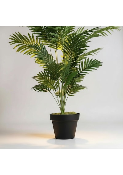Yapay 90 Cm 20 Yaprak Mini Afrika Palmiyesi Siyah Plastik Saksı Yeşil