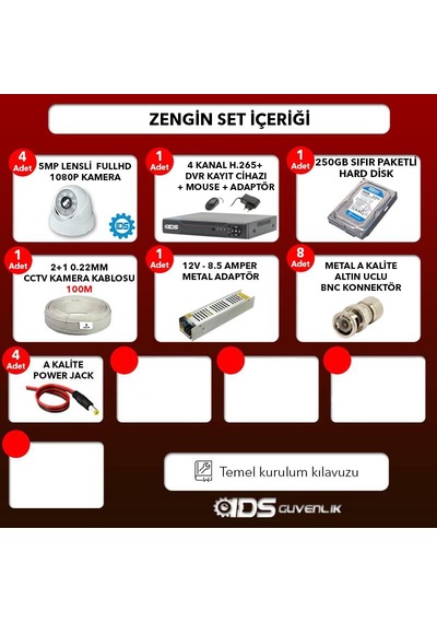 Ids - 4 Kameralı 1080P Fullhd 5Mp Sony Lensli Kamera Seti - 2028