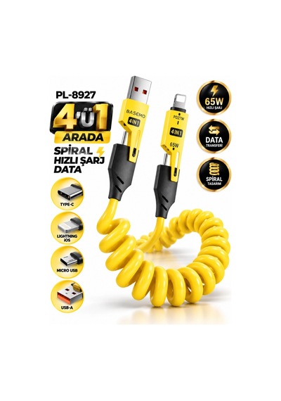 4 Ü 1 Arada Spiral Hızlı Şarj Data Kablosu Pratik Çoklu Bağlantı