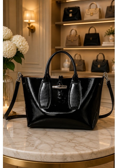 Longchamp Roseau Vernis Kadın El Ve Çapraz Çanta 10058 Hpp Siyah