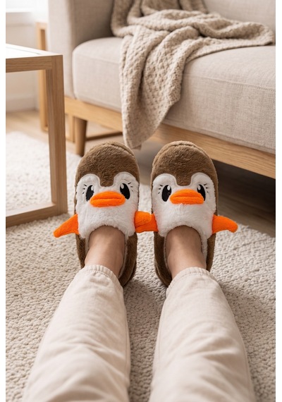 Stwenn Kadın Peluş Ev Terliği Penguen Desenli Kışlık Sıcak Tutan Kapalı Burun Yumuşak Tabanlı Rahat Pandufu Taba Stwenn Kadın Peluş Ev Terliği Penguen Desenli Kışlık Sıcak Tutan Kapalı Burun Yumuşak Tabanlı Rahat Pandufu Taba
