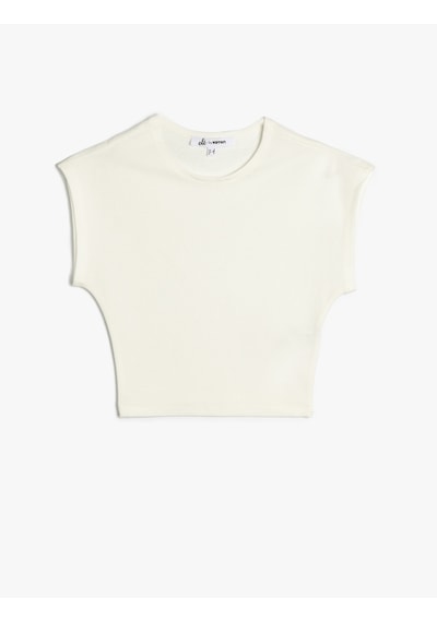 Koton Bisiklet Yaka Kolsuz Modal Karışımlı Slim Fit Crop Tişört Ekru 5sal10053ık Ekru