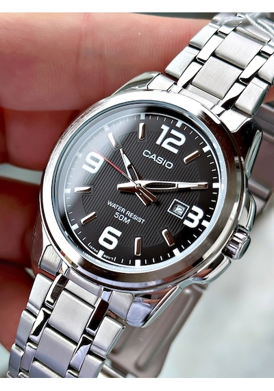 Casio Gümüş Silver Renk Çelik Kordon   Spor Metal Erkek Kol Saati + Bileklik Hediyeli Nda98