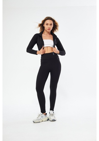 Lesa Wear Fitilli Içi Polarlı Yumuşacık Şardonlu Kaşkorse Crop Likralı Hırka Siyah