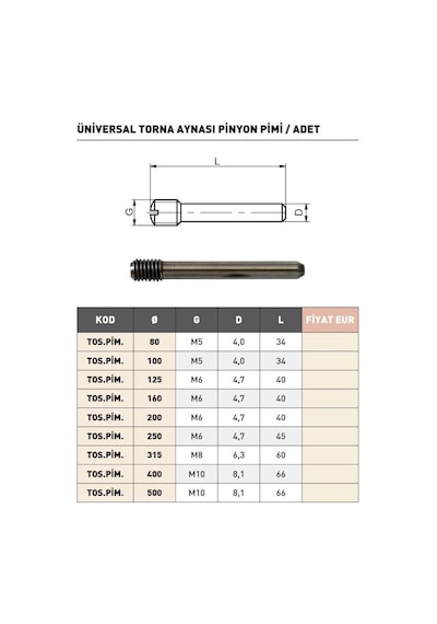 Fett 160mm Tos Torna Aynası Pinyon Pimi