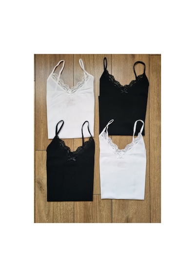 Demirsa Boutique Kadın 4'lü Paket Dantelli Pamuklu İp Askılı Atlet Siyah, Beyaz Siyah3