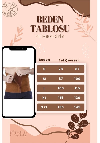 Ff Fit Form Giyim Deve Tüyü Bel Cırtlı Unisex Ekstra Sıcak Tutan Yün Bel Korse Kahverengi