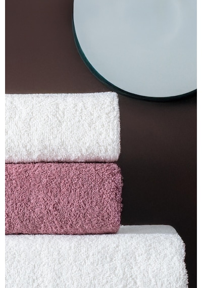 4'lü Hamam Takımı Banyo Havlu Seti 2 Adet 50x90 + 2 Adet 70x140 %100 Pamuk Yumuşak Havlu Gül Kurusu - Beyaz