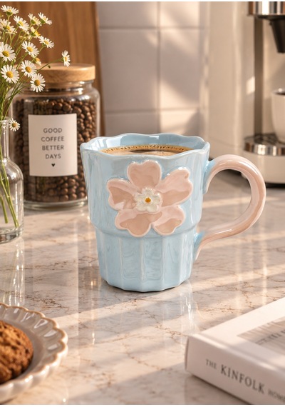 Petal Lüsterli Mavi Porselen Kupa 360 Ml-7754 Çok Renkli