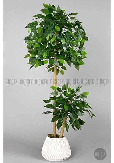 Yapay Benjamin Ağacı 140cm Spiral Saksıda Leylek Model Beyaz
