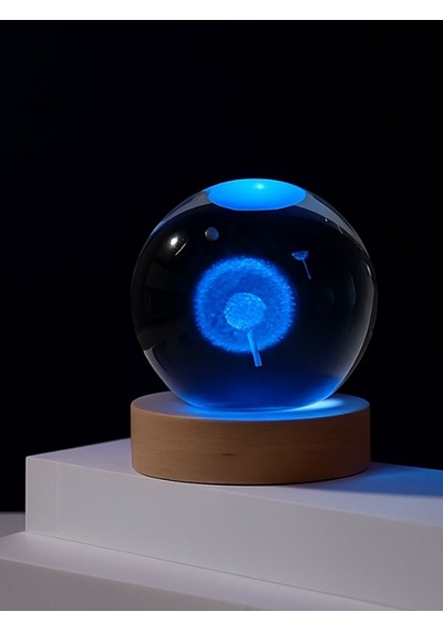 3d Karahindiba Temalı Kristal Küre Led Gece Lambası Usb'li Ahşap Standlı Rgb Led Lamba