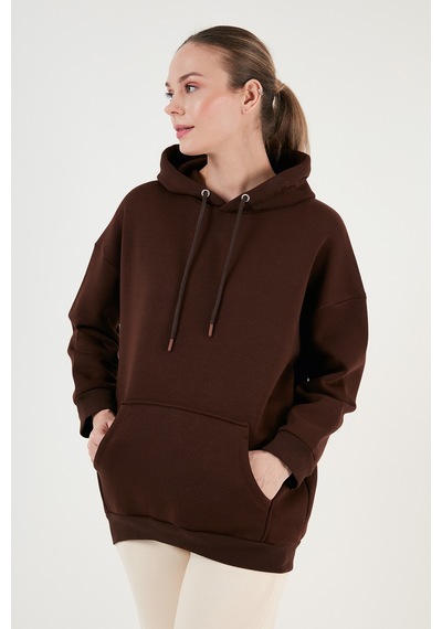 Lela Regular Fit Pamuklu Kapüşonlu Yaka Şardonlu Kışlık 2'Li Paket Bayan Sweat 5863854S2 Ekru-Kahve