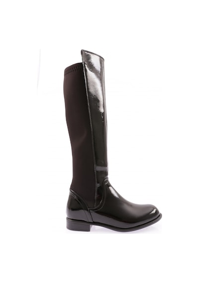Dgn 501 Kadın Arkası Stretch Yanı Fermuarlı Knee High Flats Çizme 501-1557-R1645 Siyah Rugan