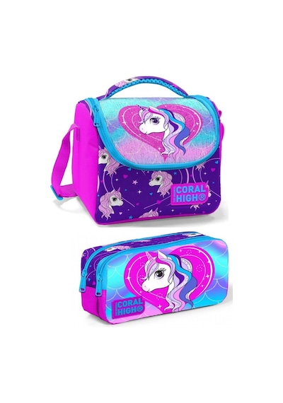 Coral High Mor Pembe Pegasus Kız Çocuk Beslenme Çantası Seti