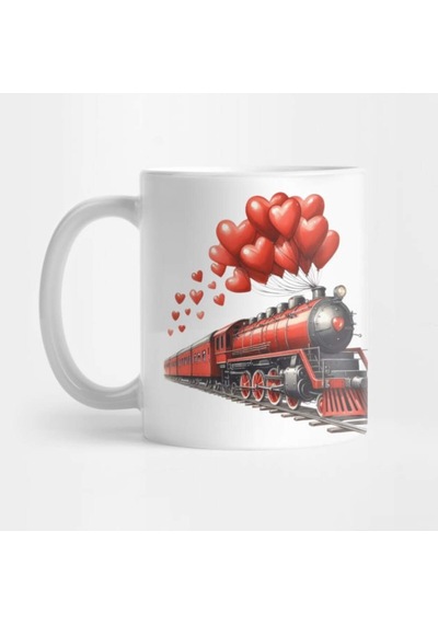 Tren Ve Kalpler Kupa Bardak Çok Renkli