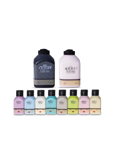 Akrilik Boya 8x75ml Pastel Smoky + Beyaz + Siyah 500ml 10 Renk Set 0000 Naturel