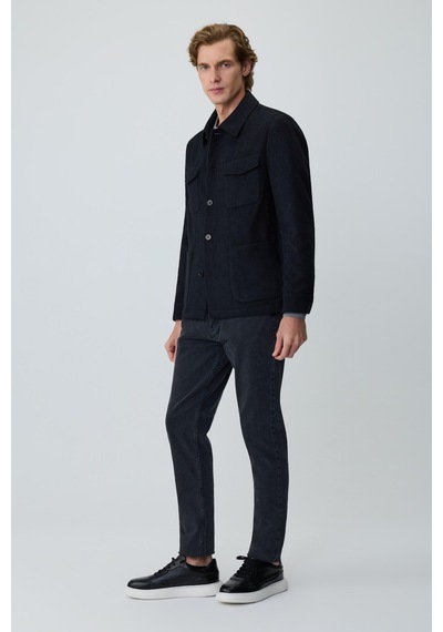 Morven Erkek Siyah Trend Yünlü Safari Model Dinamik Fit Gömlek Ceket 27ks022001001 Siyah