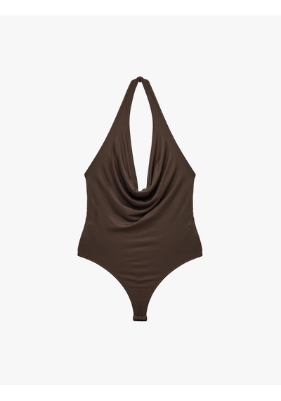 Koton Sırt Dekolteli Degaje Yaka Bodysuit Kahverengi 6sak10003ek Kahve