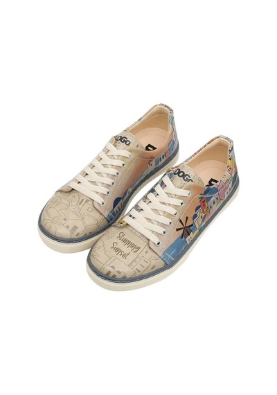 Kadın Vegan Deri Bej Sneakers - Stunning Sunset Tasarım Çok Renkli