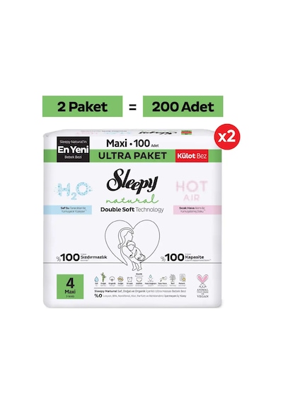 Sleepy Natural Double Soft Ultra Fırsat Paketi Külot Bez 4 Numara Maxi 200 Adet