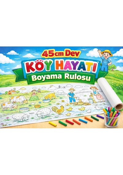 45 Cm Dev Köy Hayatı Boyama Rulosu 4 Metre Uzunlukta Dev Boyama Kağıdı