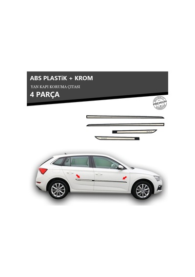 Skoda Scala Yan Kapı Koruma Çıtası Plastik + Krom