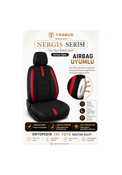Renault Clio 5 2020 Ve Sonrası Uyumlu Nergis Serisi Kırmızı Oto Koltuk Kılıfı