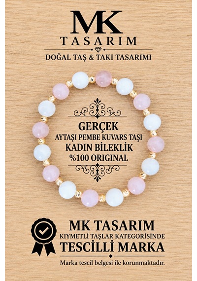 Gerçek Aytaşı Pembe Kuvars Bileklik Mk.7000.864- Rahatlık-dinginlik-enerji- Stres Bilekliği- Renkler Çok Renkli