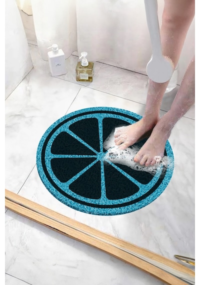 Yuvarlak Banyo Paspası Kaymaz Yumuşak Esnek Paspas Islak Zemin Hijyenik Paspas 50x50 Cm Mavi